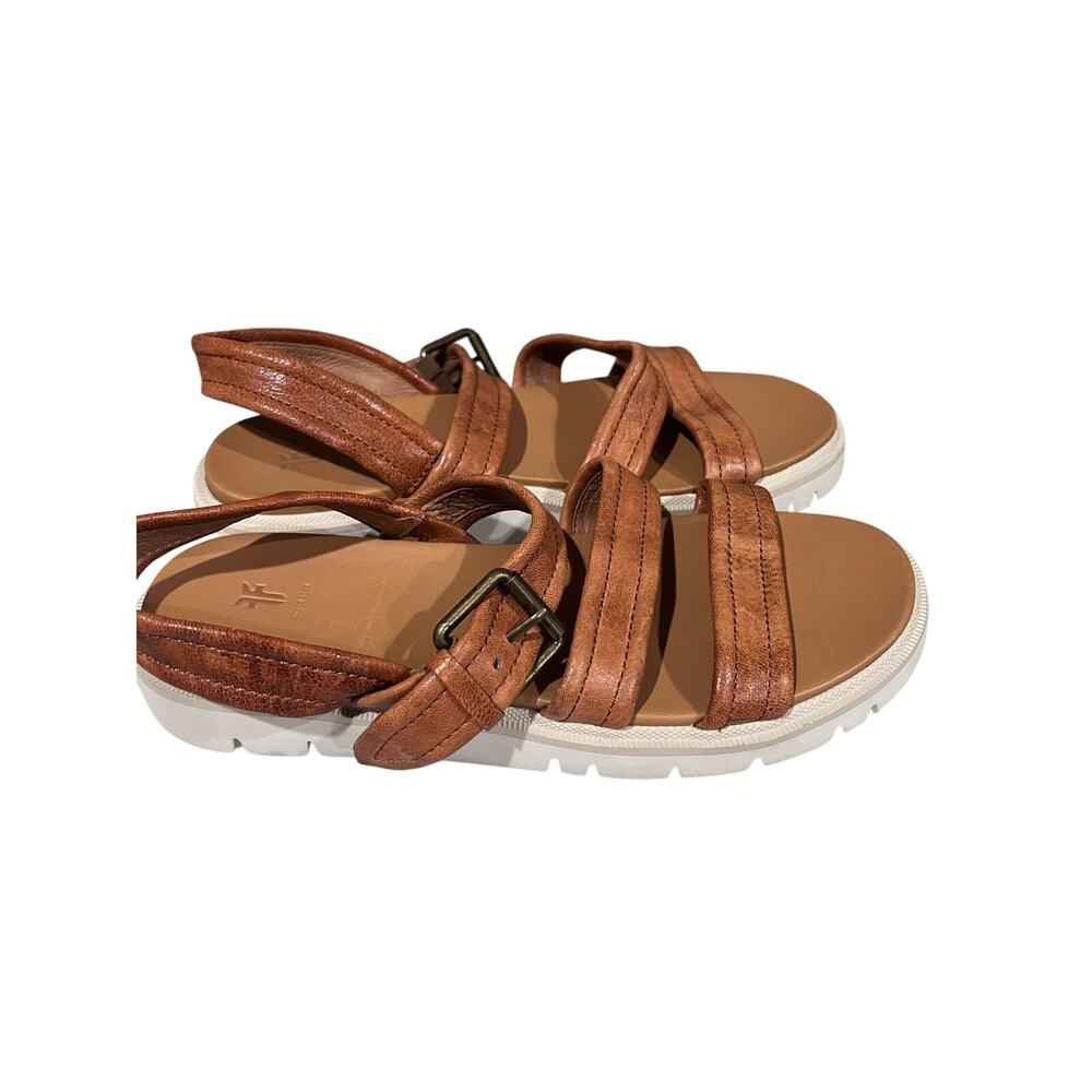 Frye Women’s Leather Platform Sandals Size 9M Camel Brown Strappy Comfort Shoes